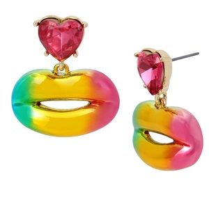 NEW PRIDE 🌈 Betsey Johnson Rainbow Heart Lip Drop Earrings